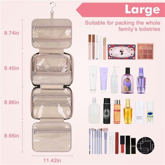 Toiletry Bag for Women, Large Cosmetic Travel Bag, Hanging Waterproof Makeup Bag - Picture 2 of 8